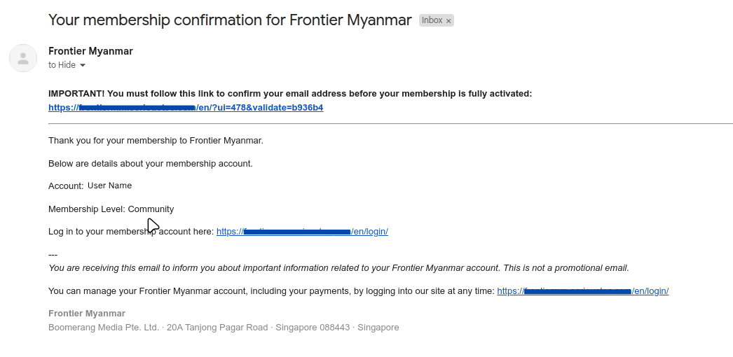 Confirmation Mail