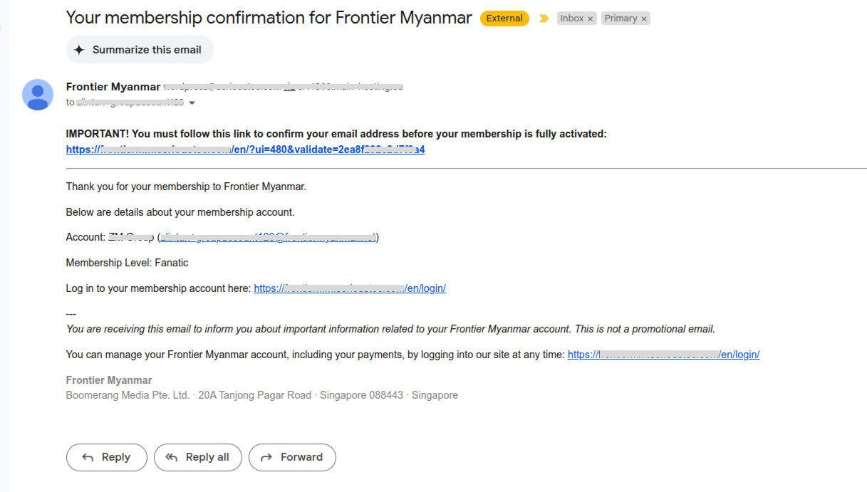 Confirmation Email